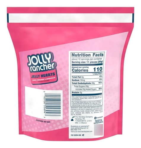 Gomitas Jelly Hearts Cereza Fresa Sandía Jolly Rancher 368g