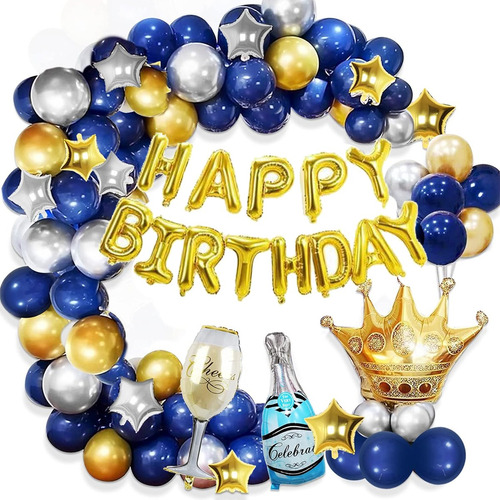Decoraciones De Cumpleaños Para Hombre Globos Azul Real Y Do