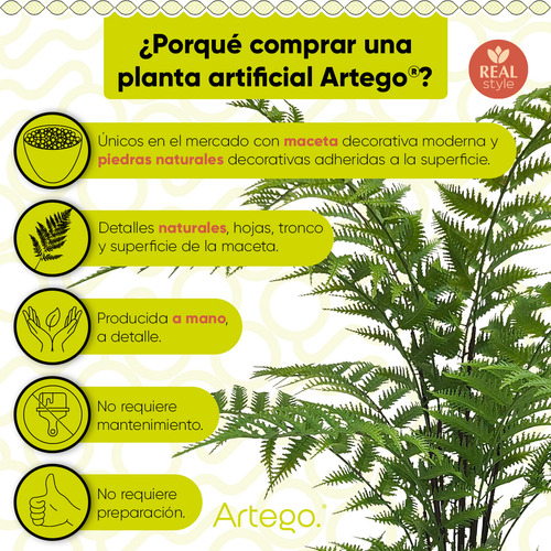 Planta Artificial Moderna Con Maceta Decorativa Real Style Helecho Compacta De 36cm De Alto Artego Para Hogar Sala Comercio Oficina