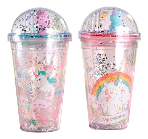 Vaso Acrilico 650ml Unicornio Tapa Y Popote Bebidas Kawaii