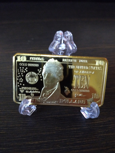 Moeda Souvenir Quadrada Barrinha Dourada De 10 Dólares