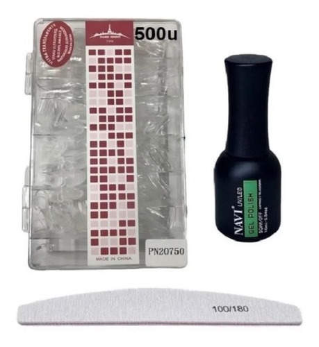 Kit Soft Gel X500 Tips Paris Night + Base Kapping 10ml+ Lima