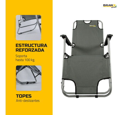 Reposera Plegable Playa Jardín Camping Acero X2 Branx Color Gris
