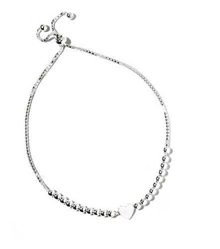 Pulsera Corazón Bolitas Adaptable Plata Fina 925