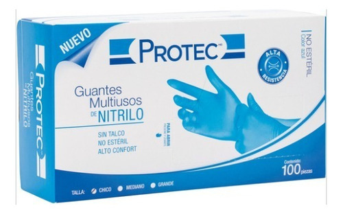 Guantes De Nitrilo Protec Azul C/100 Pz. Talla Mediano