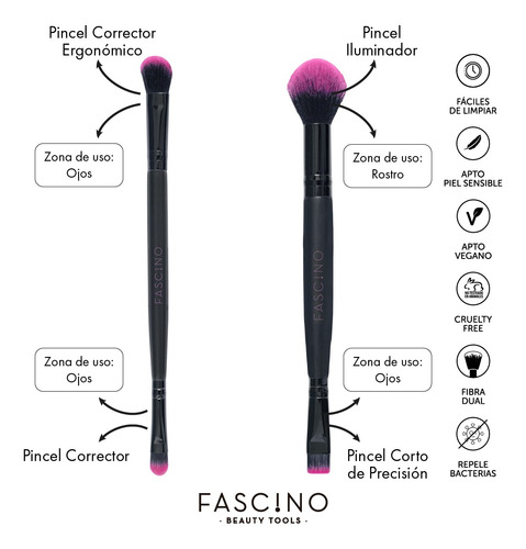 Set 8 Brochas Y Pinceles Make Up Doble Función Fascino