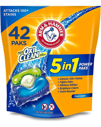 Arm & Hammer Detergente Para Ropa 5-in-1 Power Paks, 42u