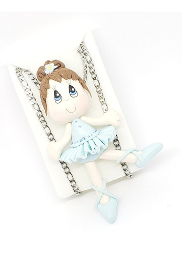 Collar Niña Bailarina Azul Pasta Francesa+cadena Inox Pf33 Color Plateado