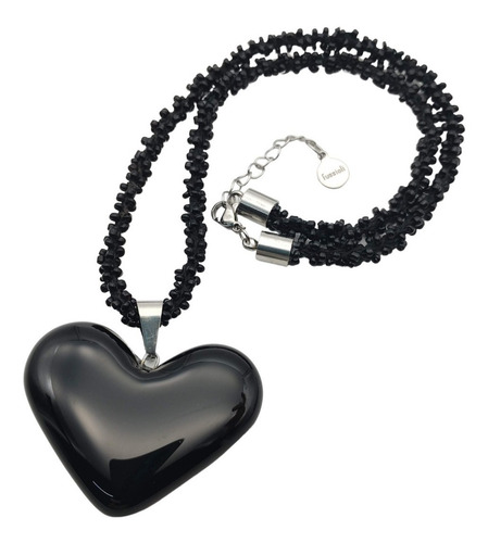 Set De Collar De Corazón Grande De Vidrio Con Aretes