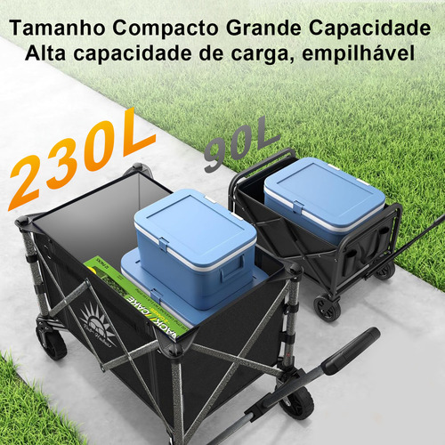 Carrinho Dobrável Multiuso Para Camping Pet Até 230l Preto