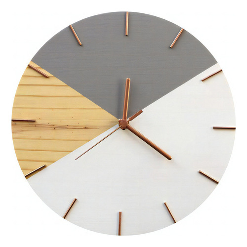 Relógio Parede Geométrico Branco/cinza Ponteiros Rosê Gold