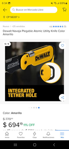 Navaja Dewalt Atomic Plegable Multiusos Push & Flip Amarillo