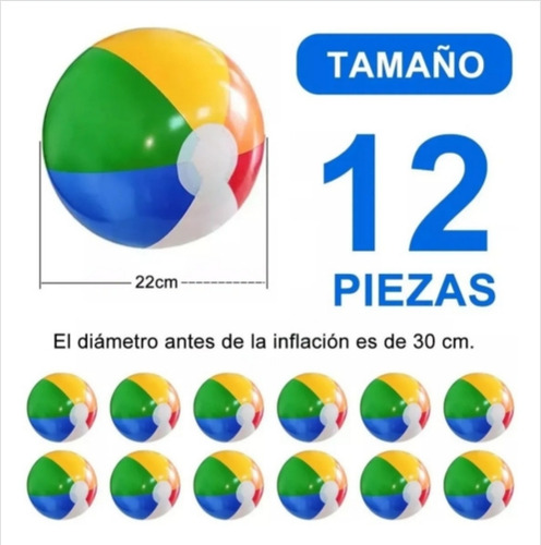 12pcs Pelota De Playa Inflable De Colores 30cm Albercas Blanco Amarillo Rojo Azul Arcoíris