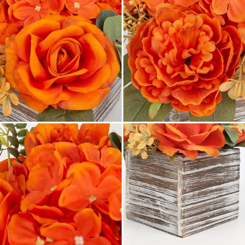 Arreglo Floral Con Jarrón De Madera 8 Flores Artificiales E