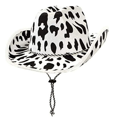 Gorro De Vaquero Con Estampado De Vaca, Color Blanco Y Negro