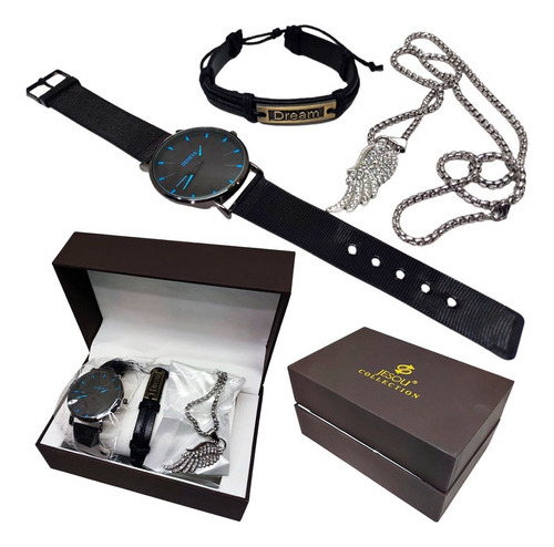 Reloj  Estuche Hombre + Pulsera + Cadena Ángel Pulso Joven 