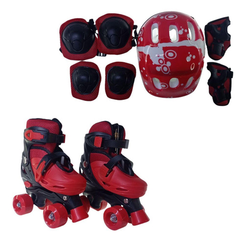 Patins 4 Rodas Vermelho Com Kit De Proteção Elite Tm:32/35