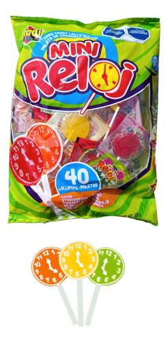 Paleta Mini Reloj 320 Pz Fresa Piña Naranja Limón