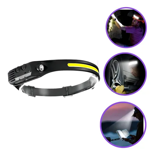 comprar Lanterna De Cabeça Led Recarregável Fita Ajustável Cob Usb Cor da lanterna Preto Cor da luz Branco