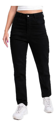 Pantalon Mujer Jean Mom Boyfriend Rígidos Tiro Alto Azul