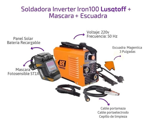 Soldadora inverter Lüsqtoff Megairon-100 naranja y negra 50Hz/60Hz 220V