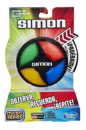 Imagen 1 de 6 de Simon Microseries B0640 Hasbro Observa Recuerda Repite Edu