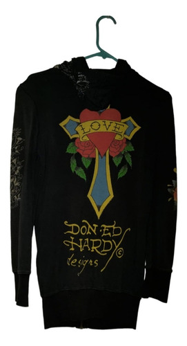 Sudadera Ed Hardy Talla Xs-s Unisex Free Love Negra