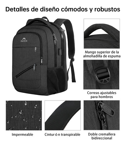 Mochila viaje Matein 1035 color negro diseño lisa 30L