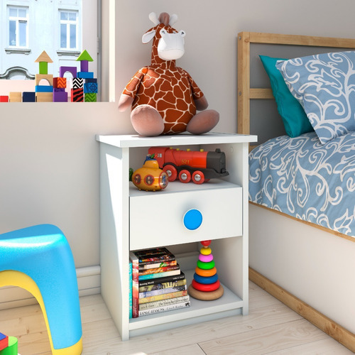 Playcon Kids Buró, 1 Cajón,jaladera Con 5 Colores Cambiables Blanco Liso
