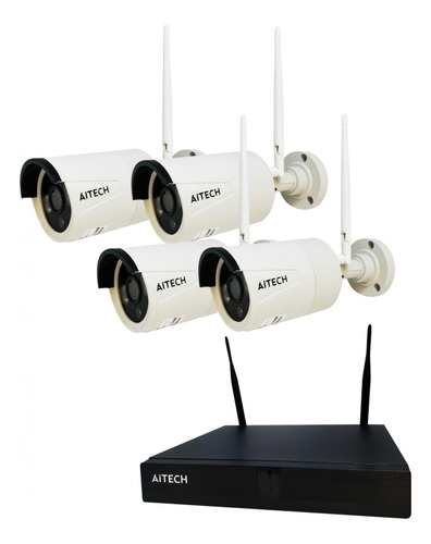 Kit 4 Camaras De Seguridad Aitech Wifi Hd Interior/exterior