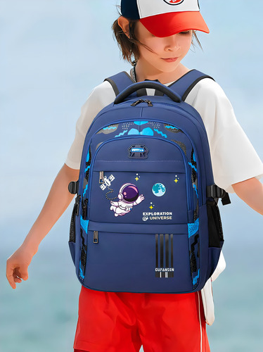 Mochila escolar para niños y adolescentes, escuela primaria, color negro, diseño grande de tela de poliéster