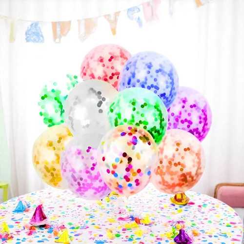 50 Pza Globos Transparentes Con Confeti 14 Colores Fiesta Color