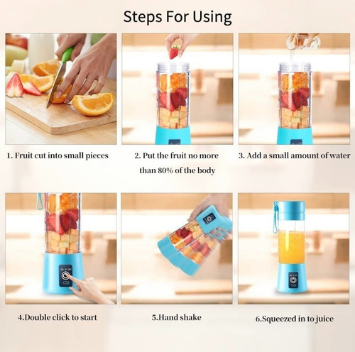 Mini Licuadora Portátil Recargable Usb Vaso Jugos Licuados Azul