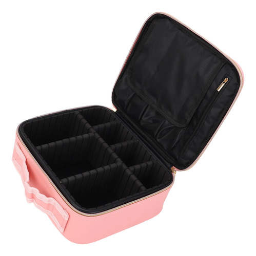Estuche De Maquillaje Portátil Rosa De Piel Sintética