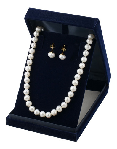 Collar Aretes  Mujer Perlas Cultivadas P Naturales Chapa Oro