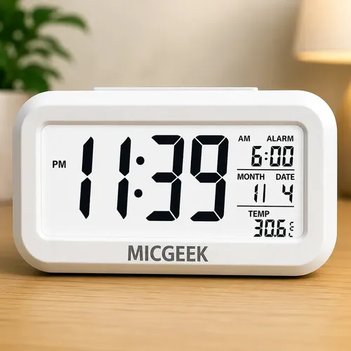 Relógio Digital Despertador Mesa Cabeceira Quarto Idoso Cor Branco Micgeek