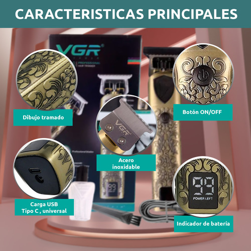 Máquina Trimmer Patillera Profesional Vgr V-916 Metal Usb