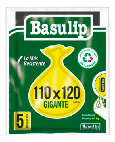 Paquete Bolsa Basura Basulip Gigante 110x120 Resistente 5 Un