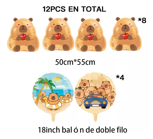 12pcs Capybara Glbos Kit Globos Decoraciones De Fiesta