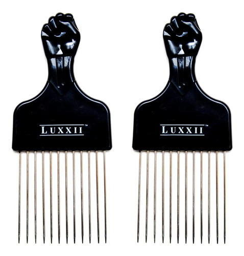 Luxxii (paquete De 2) 6.75 Black Fist Metal Afro Pick Lift P