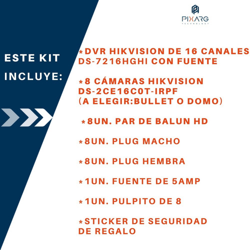 Imagen 2 de 7 de Kit 8 Camaras Exterior Hd + Dvr 16 Hikvision P2p + Balunes
