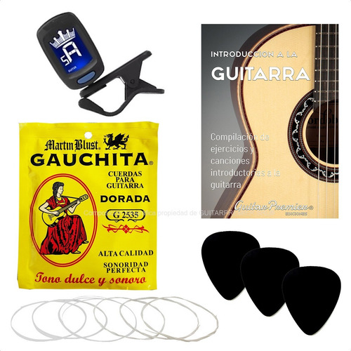 Imagen 8 de 8 de Combo Encordado Guitarra Criolla + Afinador + Manual + Puas