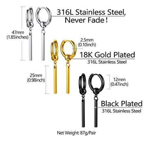 Pendientes De Aro Huggie Con Barra Colgante Para Hombres Y M