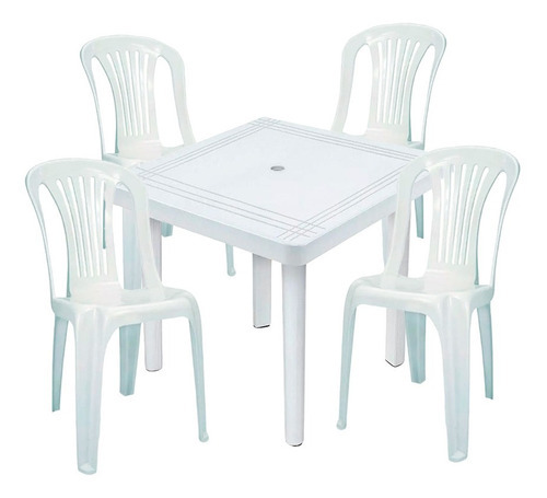 Kit Mesa De Plastico Quadrada Desmontável 4 Cadeiras Bistrô Cor Branco