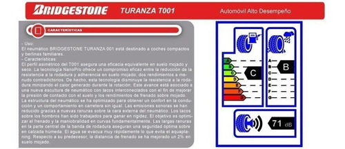 Imagen 2 de 9 de Neumático Bridgestone 215/50 R17 91v Turanza T001 Ar