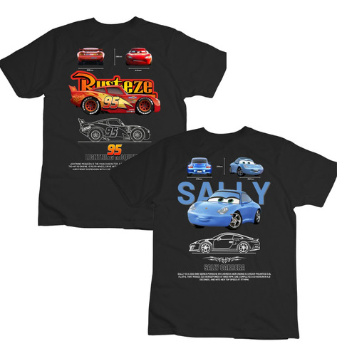 Duo Playera Cars Rayo Mcqueen Y Sally Carrera Gazen