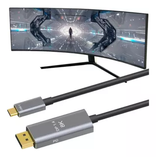 Cabo Usb Tipo C Para Displayport 4k 144hz E 8k Thunderbolt 3