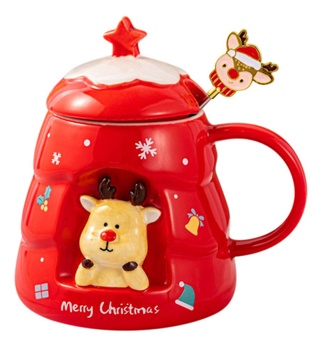 Caneca De Cerâmica De Natal Fofa Com Tampa De Colher Hou De