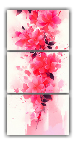 90x180cm Mural Impreso Tres Composiciones Rosa Neón Flores
