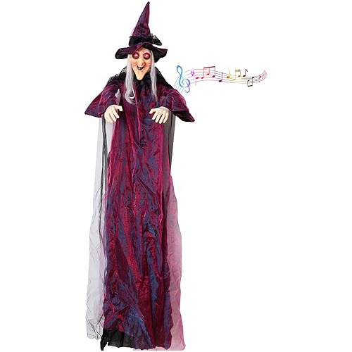 Life Size 7ft Hanging Animated Witch With Light-up Eyes...